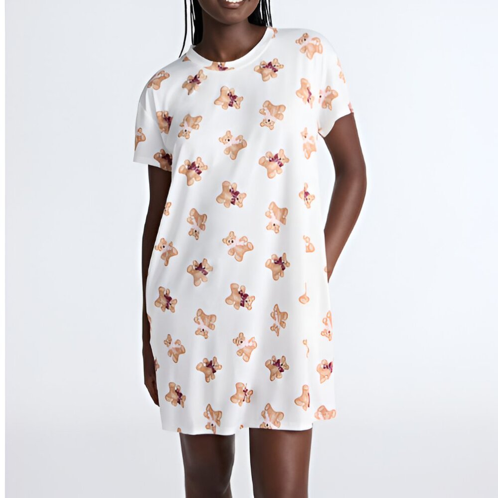 New Women's S/M Soft Teddy Bear Nightgown w/ Pockets